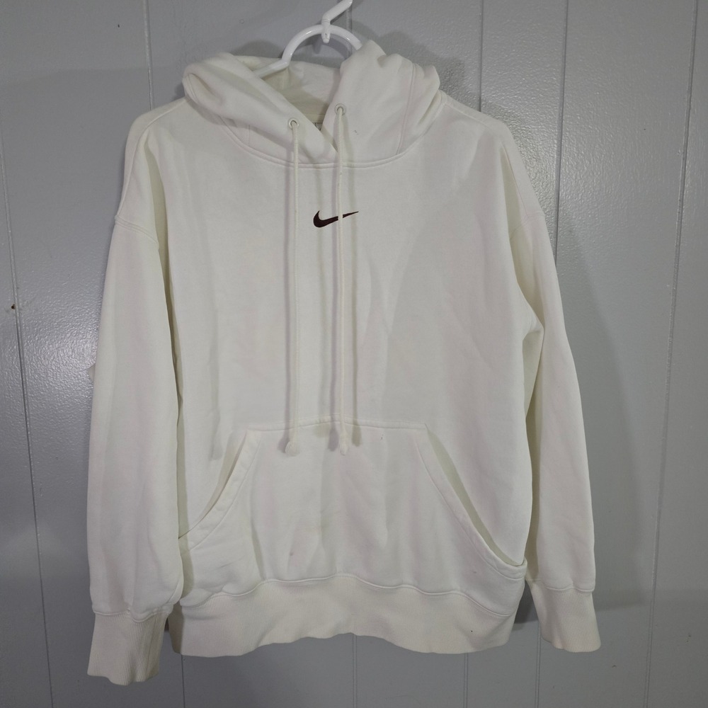 Nike Mini Swoosh Hoodie Womens Small‎ White Good Pullover Fleece Sweatshirt
